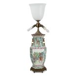 A Chinese famille rose vase lamp with French gilt-brass mounts, the vase late 19th/early 20th