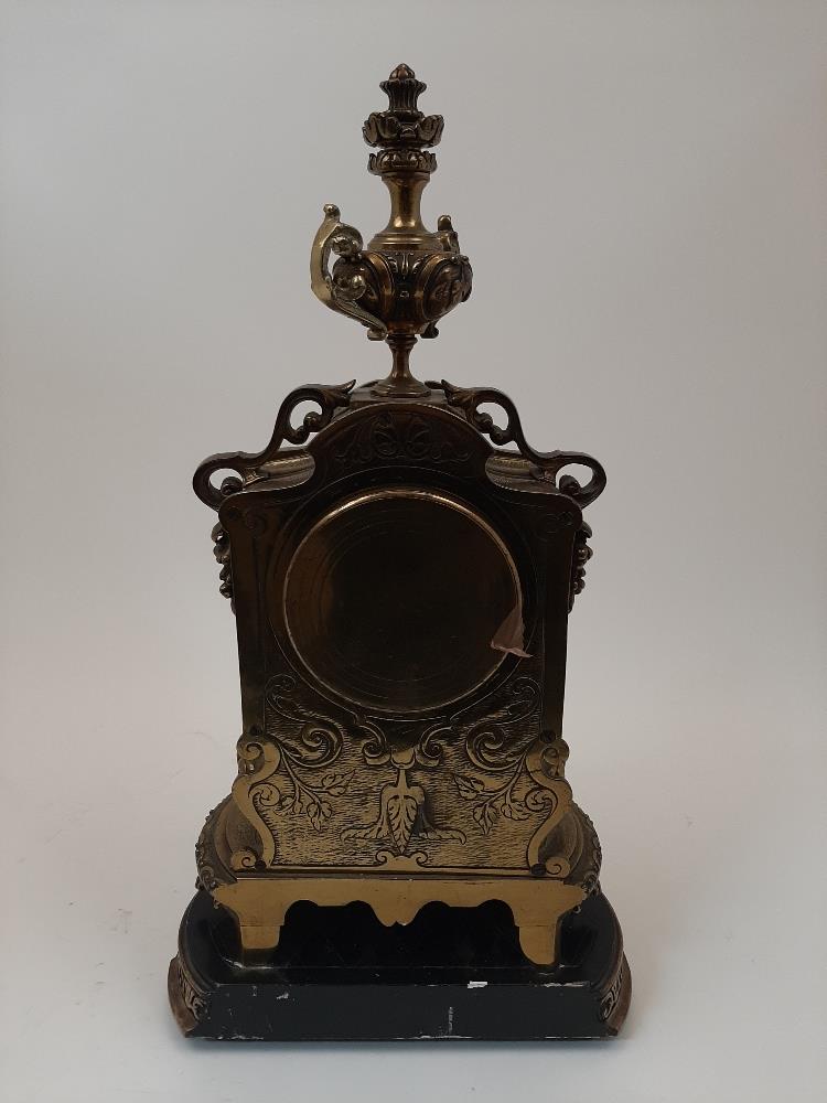 A gilt-brass clock garniture, by H. Luppens et decoration, flanked by five light candelabra, all - Image 4 of 7