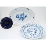 A Meissen porcelain ‘Zwiebelmuster’ blue and white serving plate, 20th century, blue underglaze