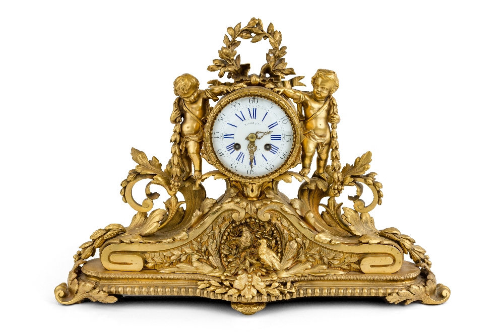 A French gilt-bronze mantel clock, by Raingo Freres, Paris, late 19th century, the gilt-bronze
