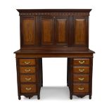 An Edwardian mahogany secretaire desk cabinet by Sopwith & Co, the moulded cornice above pair of