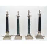 Two pairs of Corinthian column table lamps, American, of recent manufacture, one pair with black