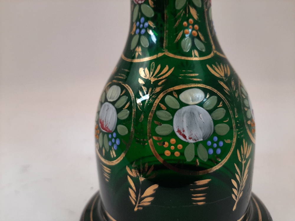 A Bohemian green glass bottle vase, 19th century, the thickly blown rim with gilt highlights, the - Image 4 of 5