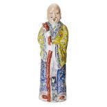 A large Chinese famille rose figure of Shoulao, Republic period, modelled standing holding his staff