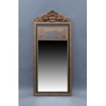 An 18th century style gilt chimney mirror, early 21st century, moulded floral crest above printed