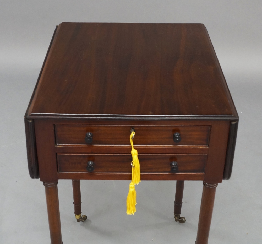 A late 19th century mahogany Pembroke table, of diminutive proportions, with two drawers and two - Image 2 of 2
