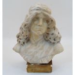 An Italian alabaster bust of a young lady, late 19th / early 20th century, depicted with flowing