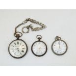 Three open-faced pocket watches with enamel dials, to include a French silver-played Regulateur with