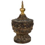 A rare Burmese gilt lacquer 'hsun-ok', 17th/18th century, the offering vessel of decorated to the