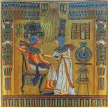 A modern Egyptian style painting on papyrus, depicting Tutankhamun and Ankhsenamun, after a detail