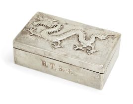 A Chinese silver cigarette box by Wang Hing, early 20th century, the cover decorated in relief