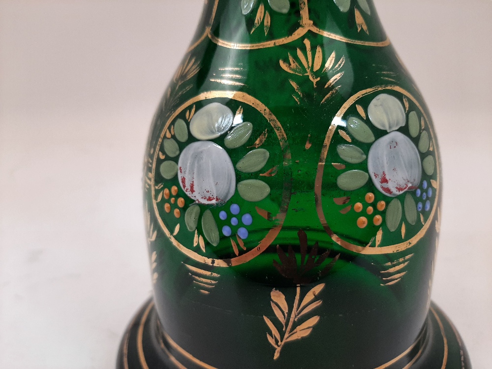 A Bohemian green glass bottle vase, 19th century, the thickly blown rim with gilt highlights, the - Image 3 of 5