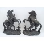 A pair of spelter Marly horses, 19th century, of typical form, each approximately 49cm high (2)