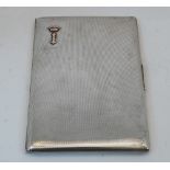 An engine-turned cigarette case, the interior stamped 925, makers mark EB, and with presentation