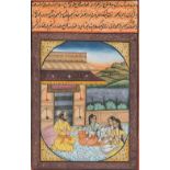 A group of modern Indian paintings, comprising: two domestic scenes of a nobleman with attendants in