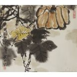 20th century Chinese School, ink and colour on paper, fruiting branch, with two red seals and
