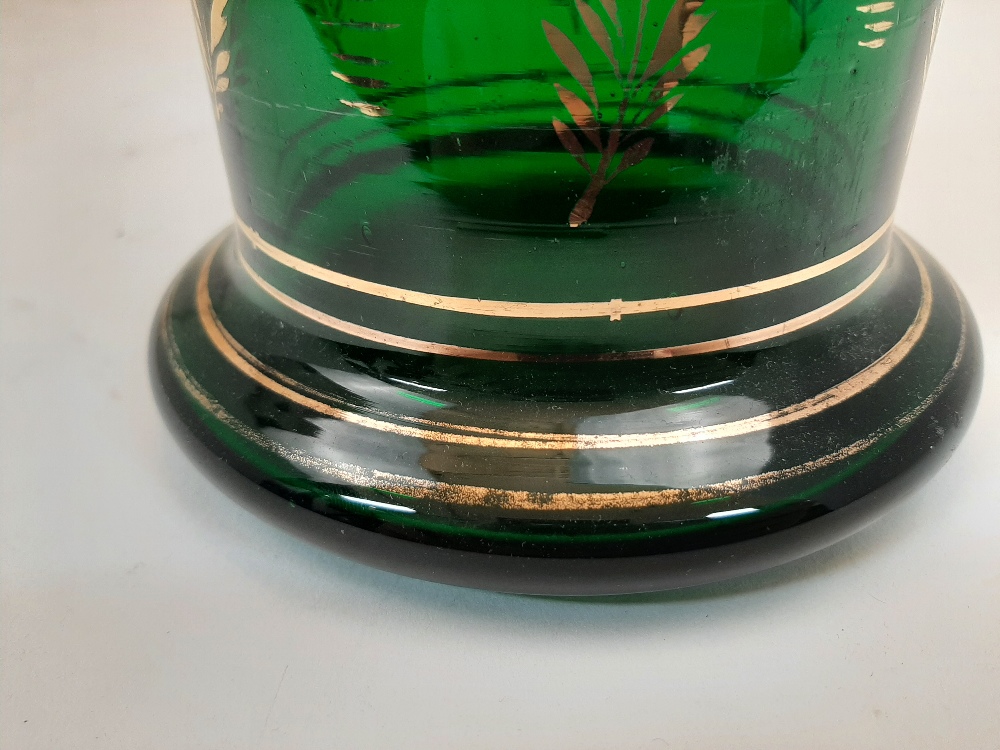 A Bohemian green glass bottle vase, 19th century, the thickly blown rim with gilt highlights, the - Image 5 of 5