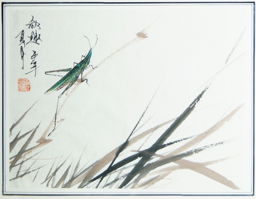 Two Japanese brush paintings, 20th century, ink on paper, both bearing signature and red seal, in