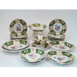 A Bloor Derby porcelain part dessert service, c.1820-40, red printed circle and crown marks, painted