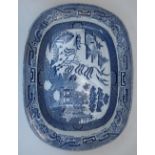 Three Victorian blue and white transfer print meat plates, to include: a hexagonal example decorated