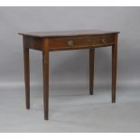 A Regency bow front side table, single drawer, raised on square tapered legs, 74cm high, 91cm