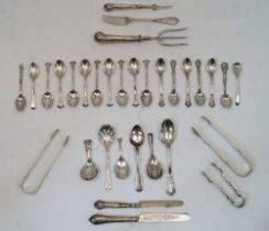 A mixed quantity of silver flatware, to include: nine Victorian coffee spoons, London, 1886,