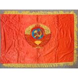 A group of three Soviet Russian embroidered banners, 20th century, each of red ground, one velvet,