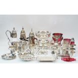 A group of silver and silver plated items, comprising: a silver pepper, Birmingham, 1912, 8.5cm