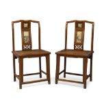 A pair of Chinese huali 'dream stone'-set chairs, 19th century, the central splat inset with two