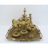 A Continental gilt metal table or desk-top centrepiece, 19th century, the tray with rococo style