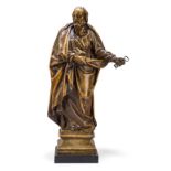 An Italian alabaster figure of Saint Peter, 17th century, modelled holding a book in his right arm