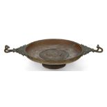 A French bronze tazza, cast by Barbedienne, c.1870, the shallow dish with central relief depicting a