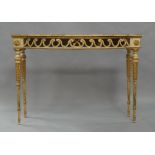 An Italian gilt and grey painted console table, 20th century, with painted faux marble top above