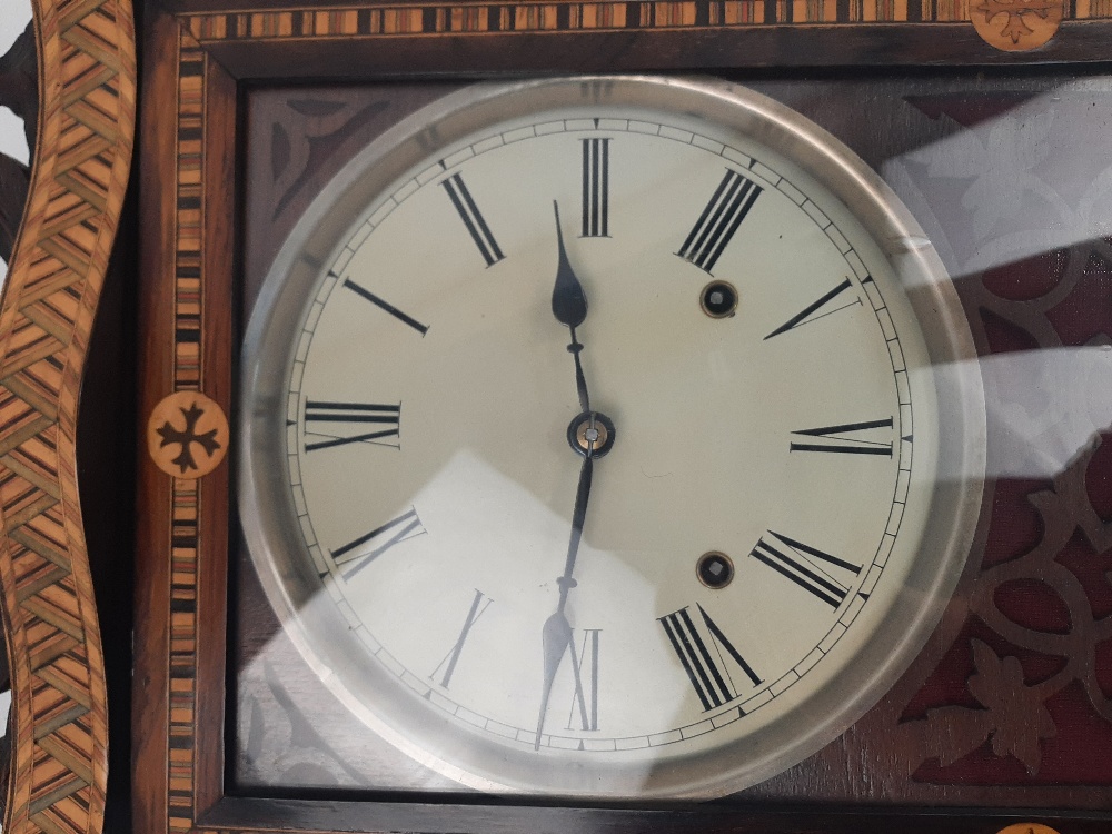 An inlaid rosewood wall clock, early 20th century, the case with floral inlaid decoration and twin - Image 3 of 4