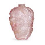 A Chinese pink tourmaline 'chilong' snuff bottle, Qianlong period, carved with two archaic chilong