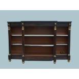 An Empire style open breakfront bookcase, 20th century, painted faux rosewood with gilt painted head