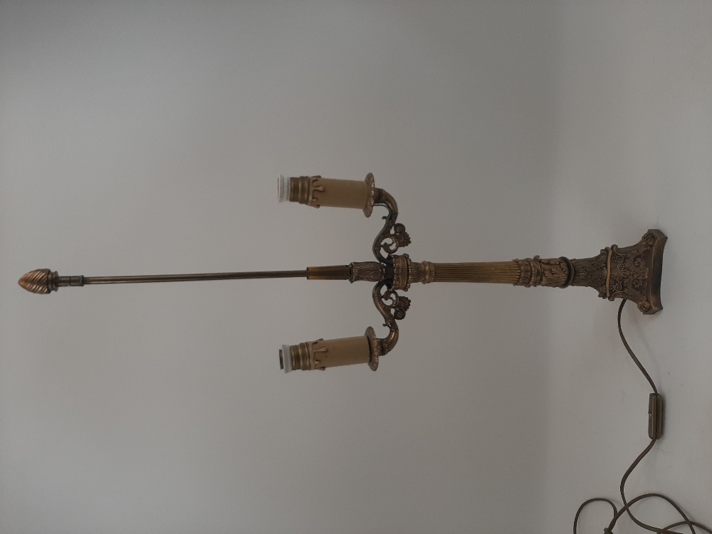 A French gilt-bronze twin-light candelabrum, late 19th century, converted to electricity, with tri- - Image 4 of 16