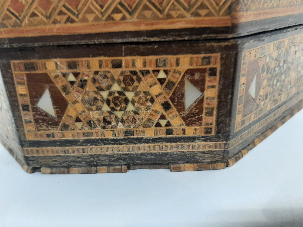 Four Middle Eastern parquetry boxes, first half 20th century, each intricately inlaid in wood, - Image 6 of 14