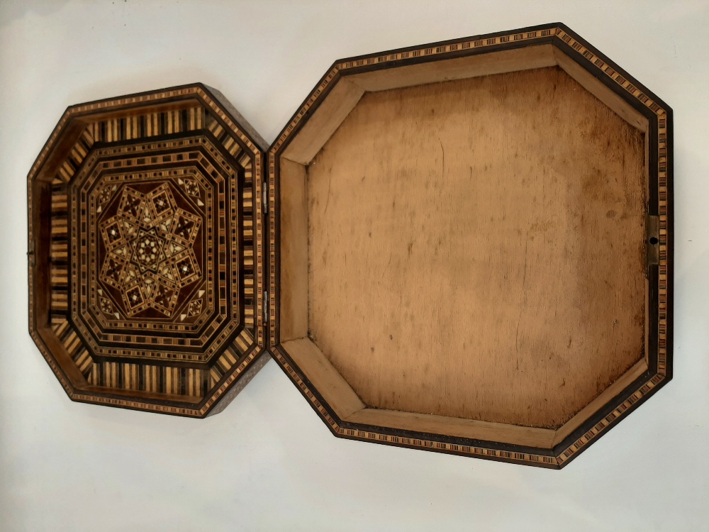 Four Middle Eastern parquetry boxes, first half 20th century, each intricately inlaid in wood, - Image 5 of 14