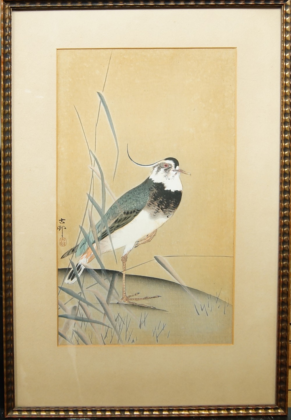 A Japanese watercolour painting of a stork, 20th century, depicting standing on one leg in a - Image 2 of 2