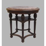 A French oak centre table with marble top, late 19th century, raised on five reeded baluster and