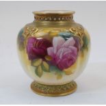 A Royal Worcester pot pourri vase, signed by M Hunt, puce mark for 1897, decorated with roses,