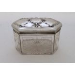 A large French white metal mounted glass vanity box, with Minerva 950 mark, the lid repousse