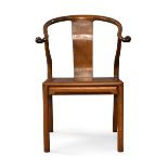 A Chinese rosewood horseshoe back armchair, quanyi, 20th century, the crestrail terminating in