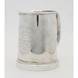 A silver tankard with glass base, Sheffield, 1931, Viner's Ltd (Emile Viner), engraved to front