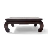 A Chinese hardwood square low table, kang style, 20th century, 40cm high, 107cm wide, 107 cm deep