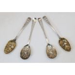 Two late 18th century later decorated silver spoons, one George Smith III, the other with indistinct