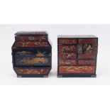 Two Japanese red and black lacquer table top cabinets, Meiji period, early 20th century, each