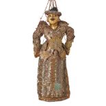 A large Burmese gilt-wood marionette, early 20th century, the male figure sporting a thin