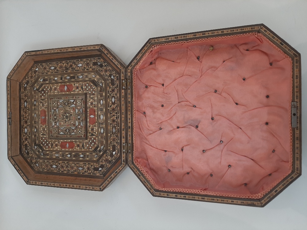 Four Middle Eastern parquetry boxes, first half 20th century, each intricately inlaid in wood, - Image 12 of 14